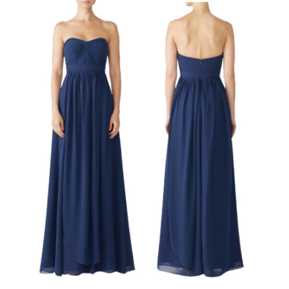 Jenny Yoo Aidan Convertible Bridesmaid‎ Gown Sz 6 Navy Strapless Sweetheart Neck